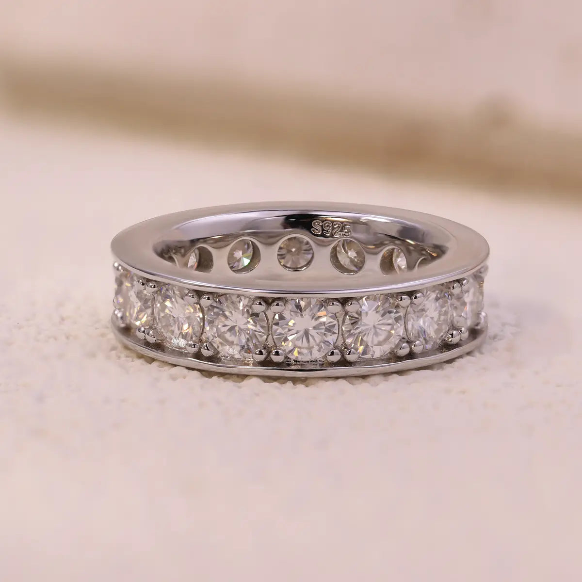 4mm Round Moissanite Eternity Band Ring in Sterling Silver