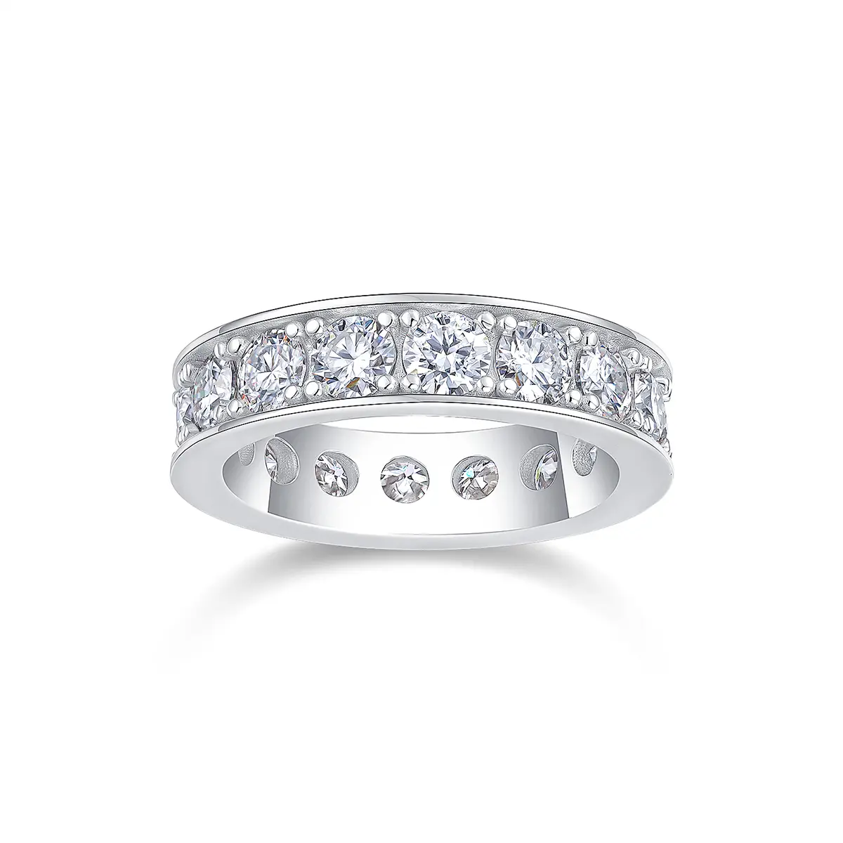 4mm Round Moissanite Eternity Band Ring in Sterling Silver