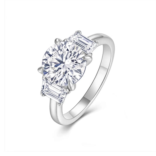 3ct round moissanite geometric engagement ring with trapezoid side stones
