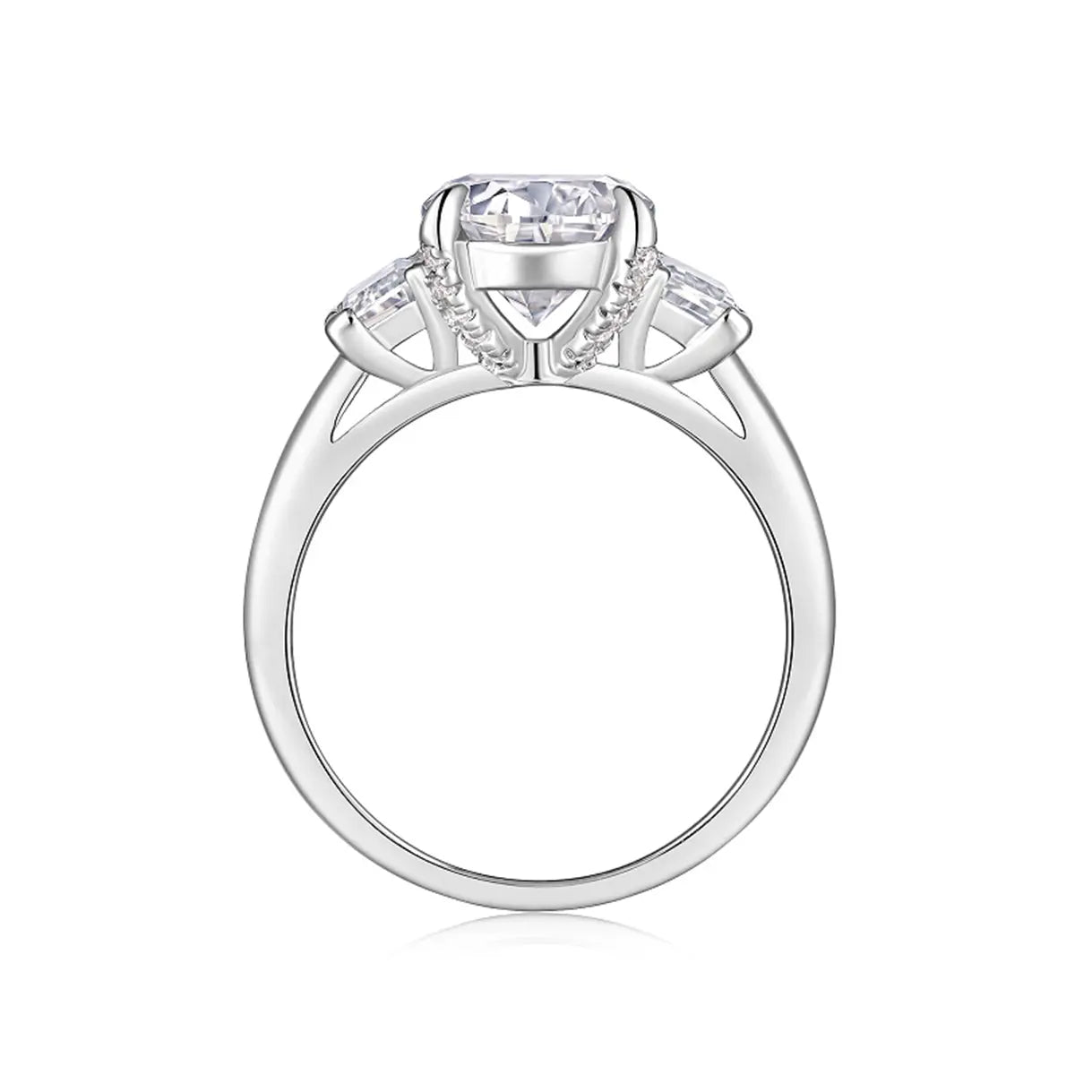 3ct round moissanite geometric engagement ring with trapezoid side stones