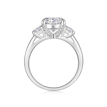 3ct round moissanite geometric engagement ring with trapezoid side stones