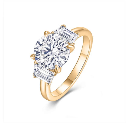 3ct round moissanite geometric engagement ring with trapezoid side stones