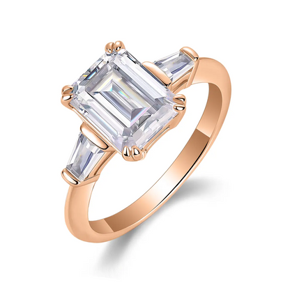 Sleek 3ct Moissanite Engagement Ring, Emerald Cut with Side Stones