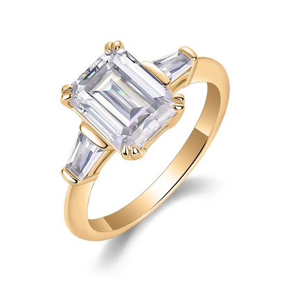 Sleek 3ct Moissanite Engagement Ring, Emerald Cut with Side Stones
