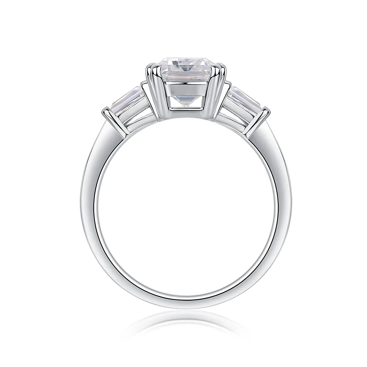Sleek 3ct Moissanite Engagement Ring, Emerald Cut with Side Stones