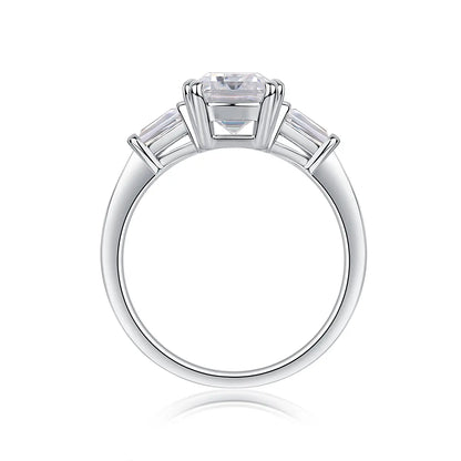 Sleek 3ct Moissanite Engagement Ring, Emerald Cut with Side Stones