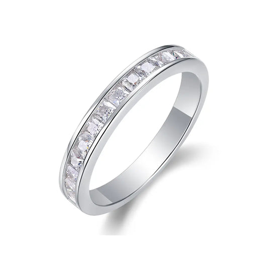 Dainty 2mm moissanite half eternity ring, perfect for stacking or daily wear