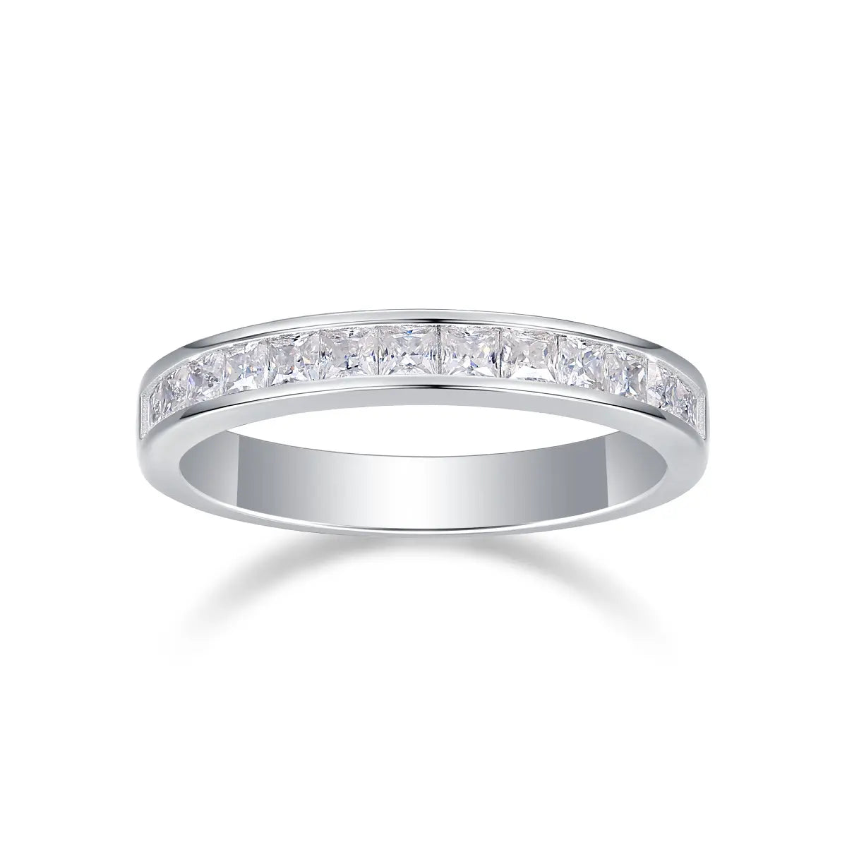 Dainty 2mm moissanite half eternity ring, perfect for stacking or daily wear