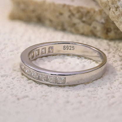 Dainty 2mm moissanite half eternity ring, perfect for stacking or daily wear