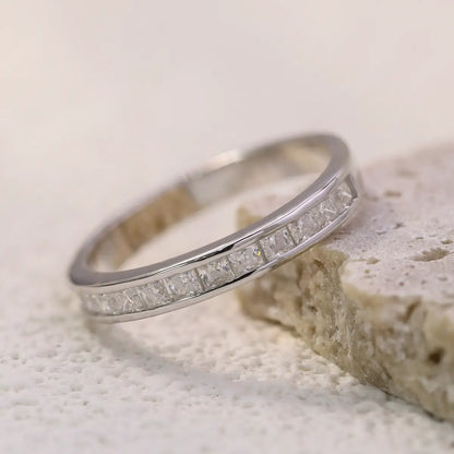 Dainty 2mm moissanite half eternity ring, perfect for stacking or daily wear