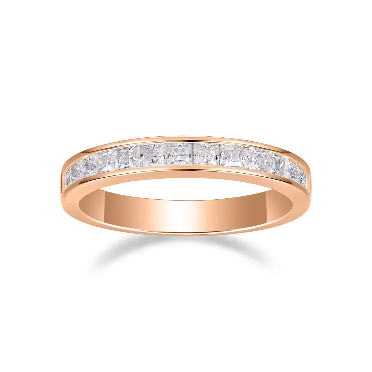 Dainty 2mm moissanite half eternity ring, perfect for stacking or daily wear