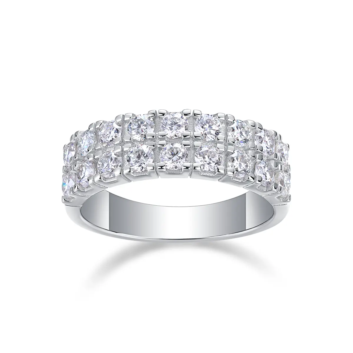 Elegant moissanite double row eternity ring with brilliant round cut stones