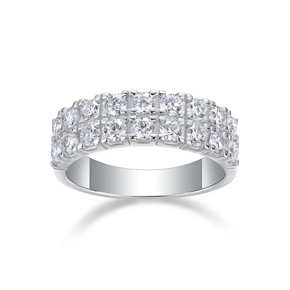 Elegant moissanite double row eternity ring with brilliant round cut stones