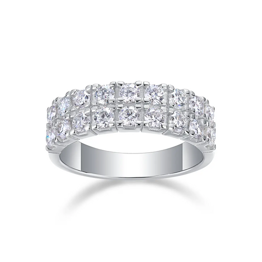 Elegant moissanite double row eternity ring with brilliant round cut stones