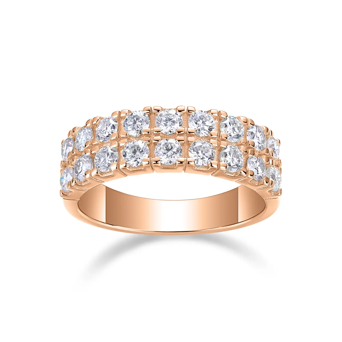 Elegant moissanite double row eternity ring with brilliant round cut stones