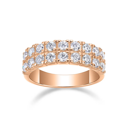 Elegant moissanite double row eternity ring with brilliant round cut stones
