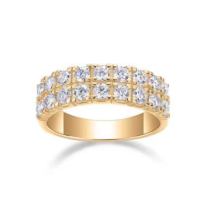 Elegant moissanite double row eternity ring with brilliant round cut stones
