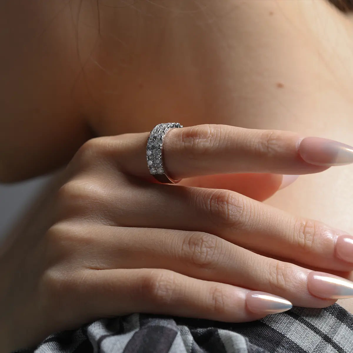 Elegant moissanite double row eternity ring with brilliant round cut stones