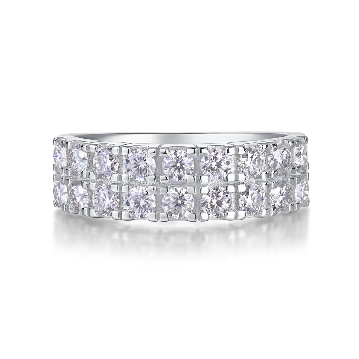 Elegant moissanite double row eternity ring with brilliant round cut stones