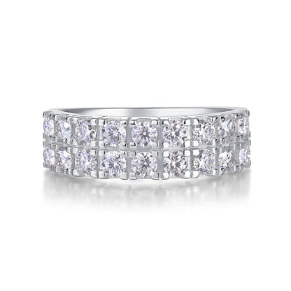 Elegant moissanite double row eternity ring with brilliant round cut stones