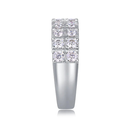 Elegant moissanite double row eternity ring with brilliant round cut stones
