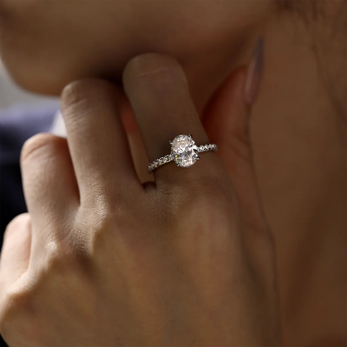 Cinderella Inspired Moissanite Oval Engagement Ring in Sterling Silver