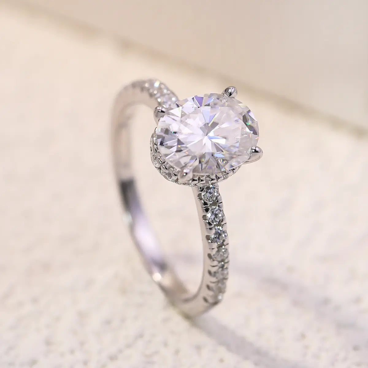 Cinderella Inspired Moissanite Oval Engagement Ring in Sterling Silver