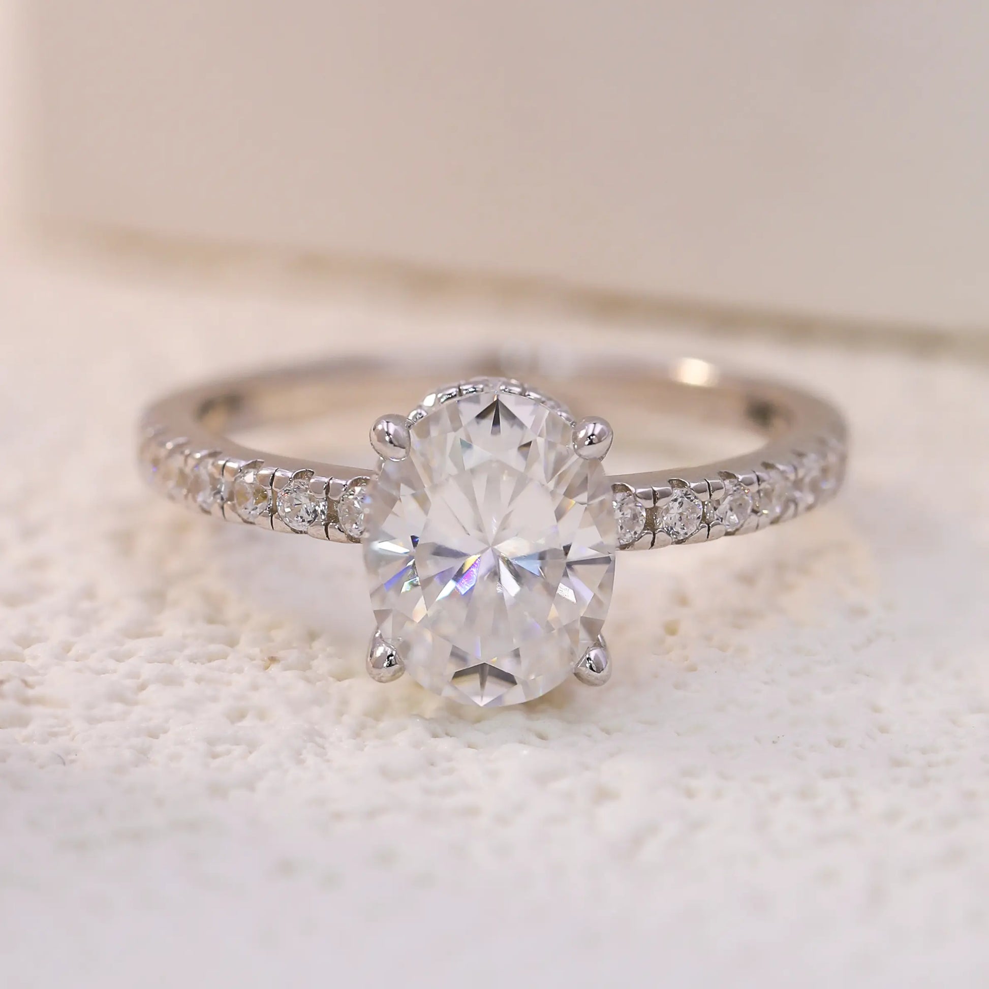 Cinderella Inspired Moissanite Oval Engagement Ring in Sterling Silver