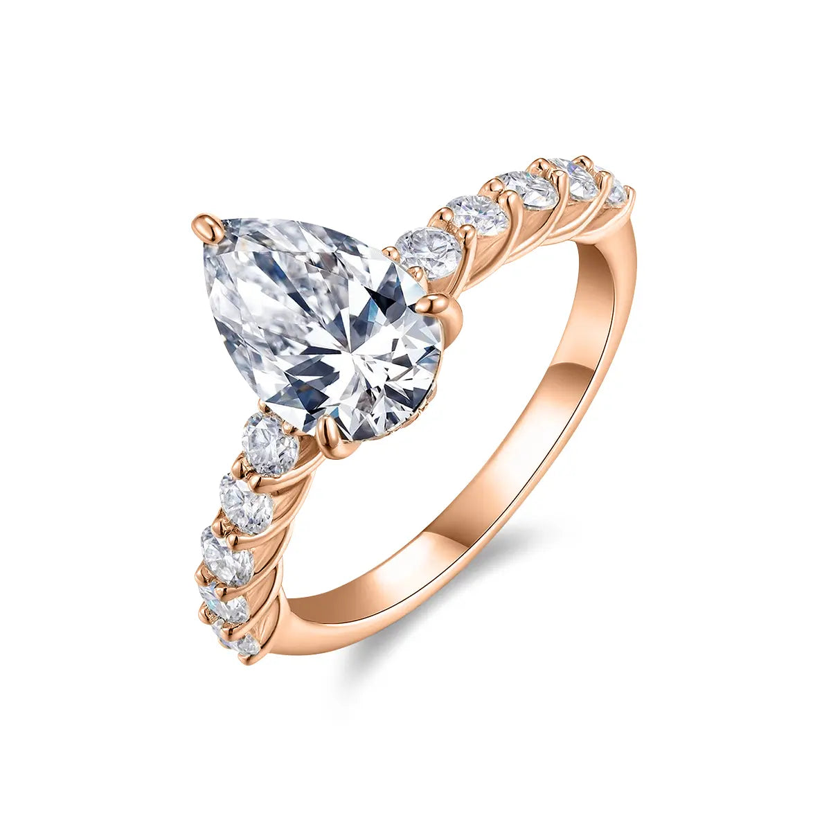 3ct Pear Cut Moissanite Engagement Ring in Sterling Silver with Side Stones