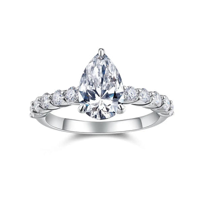 3ct Pear Cut Moissanite Engagement Ring in Sterling Silver with Side Stones