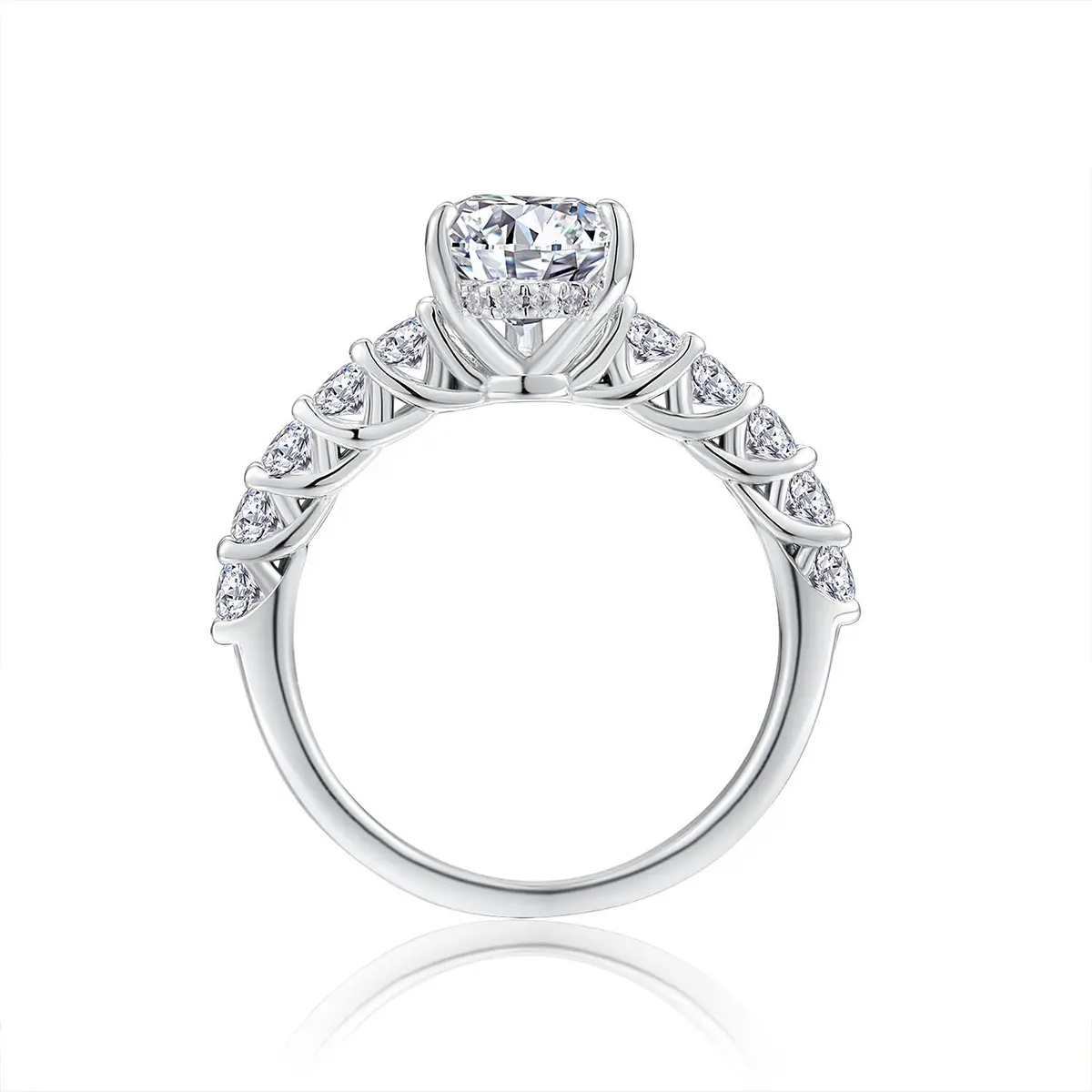 3ct Pear Cut Moissanite Engagement Ring in Sterling Silver with Side Stones