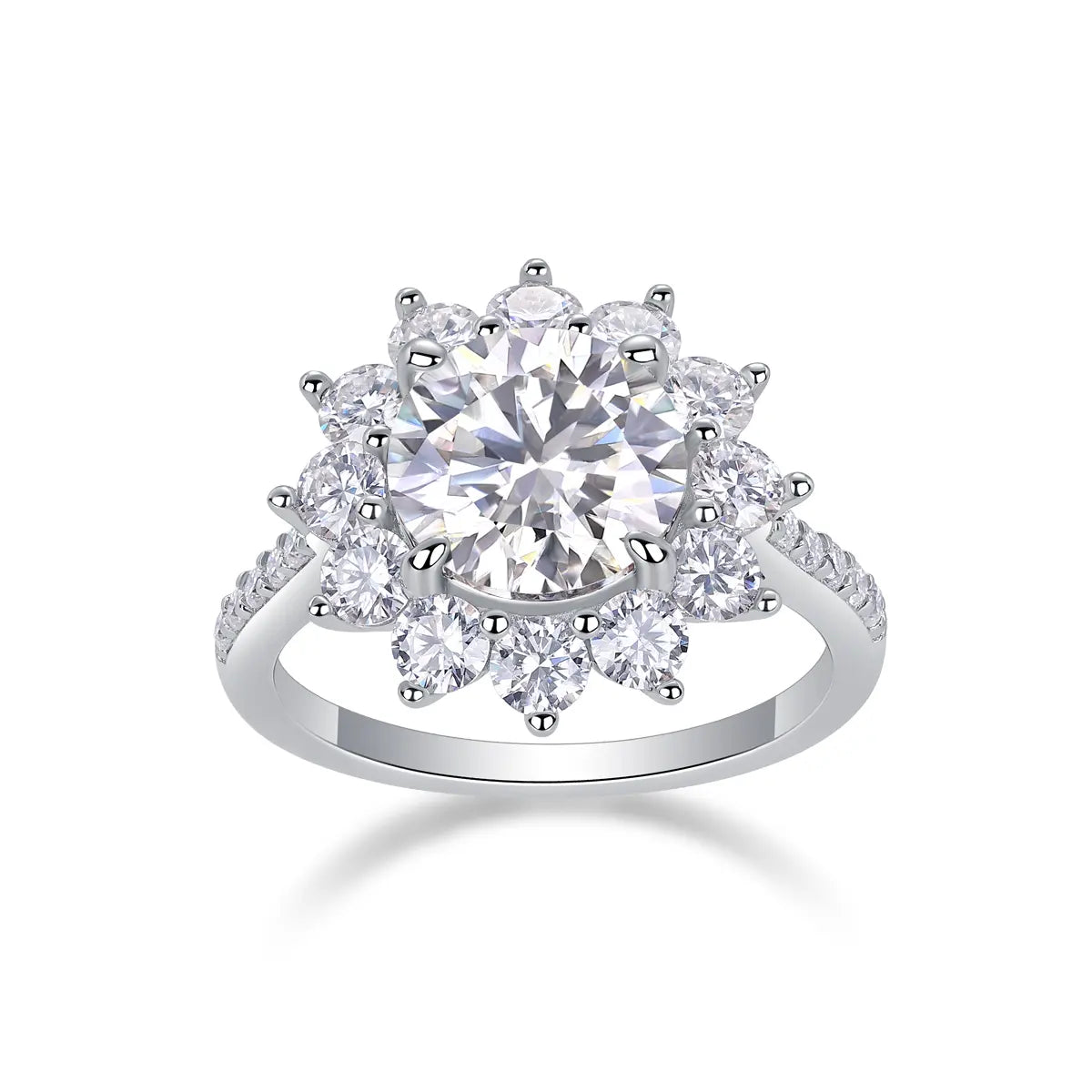 3ct Sunflower Moissanite Engagement Ring with 8 Heart 8 Arrow Cut