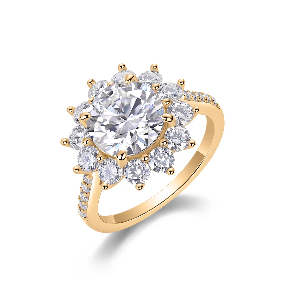 3ct Sunflower Moissanite Engagement Ring with 8 Heart 8 Arrow Cut