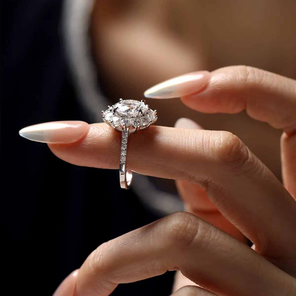 3ct Sunflower Moissanite Engagement Ring with 8 Heart 8 Arrow Cut