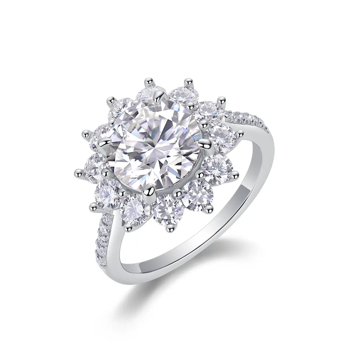 3ct Sunflower Moissanite Engagement Ring with 8 Heart 8 Arrow Cut