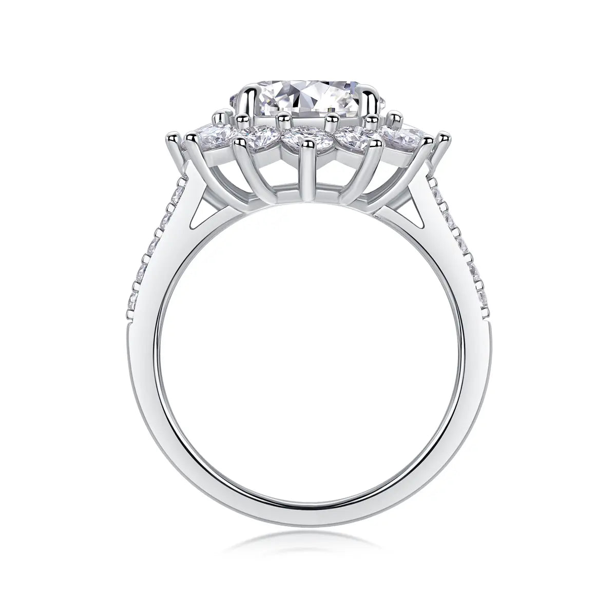 3ct Sunflower Moissanite Engagement Ring with 8 Heart 8 Arrow Cut
