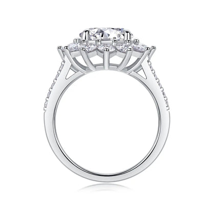 3ct Sunflower Moissanite Engagement Ring with 8 Heart 8 Arrow Cut