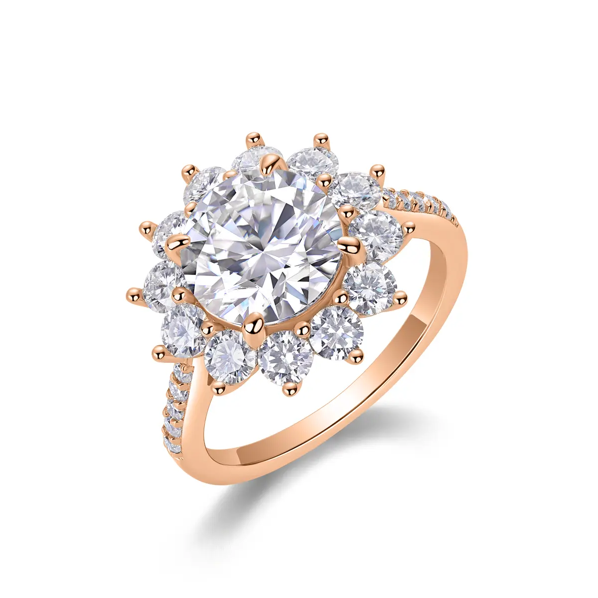 3ct Sunflower Moissanite Engagement Ring with 8 Heart 8 Arrow Cut