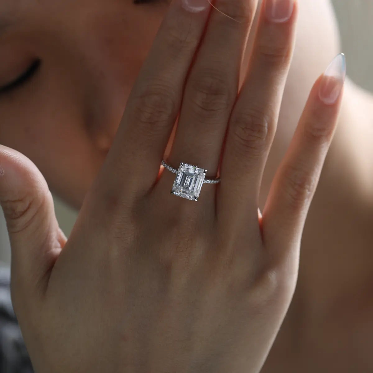 luxury emerald cut moissanite ring for anniversary or engagement