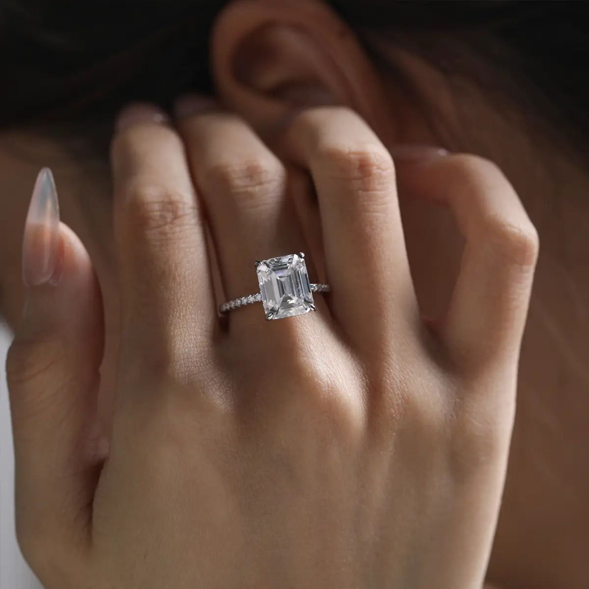 luxury emerald cut moissanite ring for anniversary or engagement