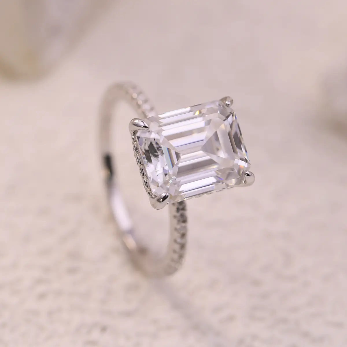 luxury emerald cut moissanite ring for anniversary or engagement
