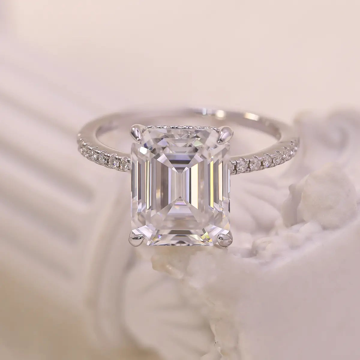 luxury emerald cut moissanite ring for anniversary or engagement