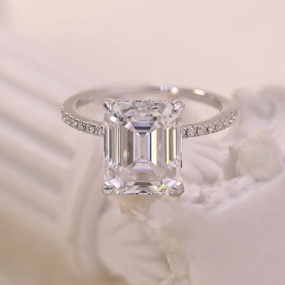 luxury emerald cut moissanite ring for anniversary or engagement