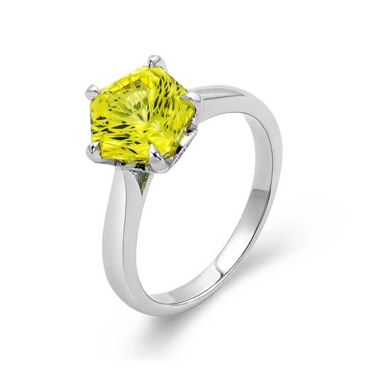 Luxury silver pentagon cut synthetic corundum ring, perfect anniversary jewelry gift