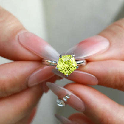 Luxury silver pentagon cut synthetic corundum ring, perfect anniversary jewelry gift