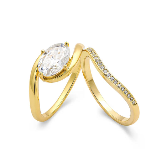 Versatile oval cut moissanite ring set, stackable or standalone, ideal for engagement or anniversary gift