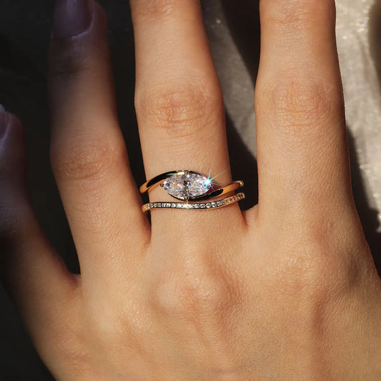 Versatile oval cut moissanite ring set, stackable or standalone, ideal for engagement or anniversary gift