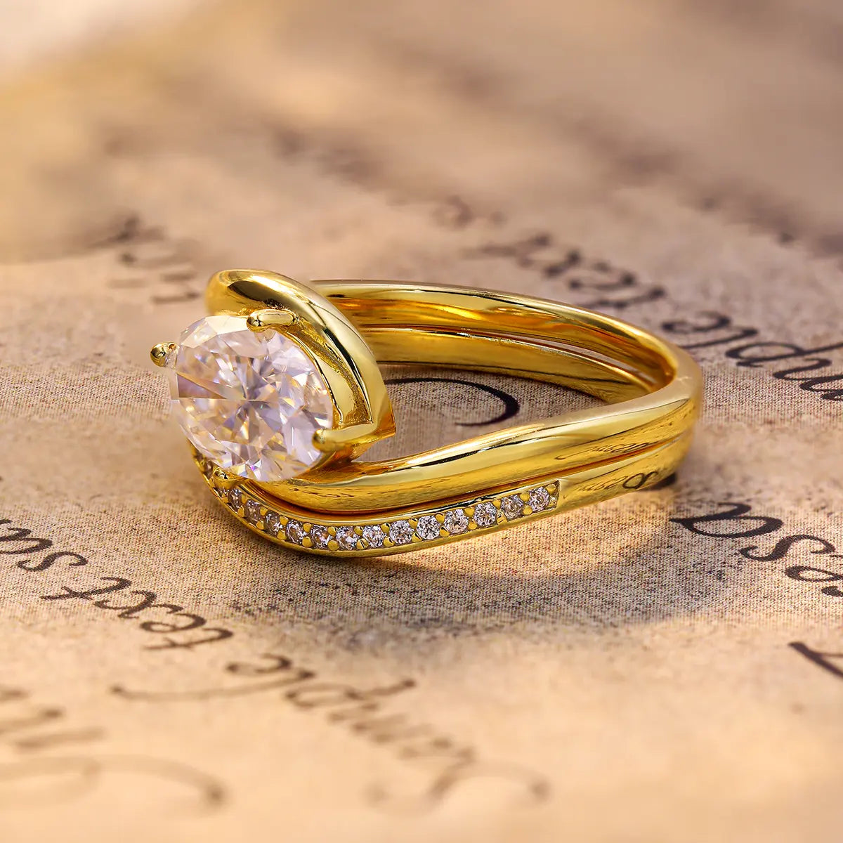 Versatile oval cut moissanite ring set, stackable or standalone, ideal for engagement or anniversary gift