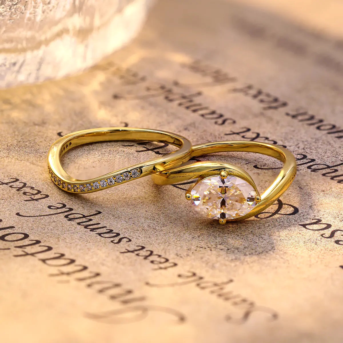Versatile oval cut moissanite ring set, stackable or standalone, ideal for engagement or anniversary gift