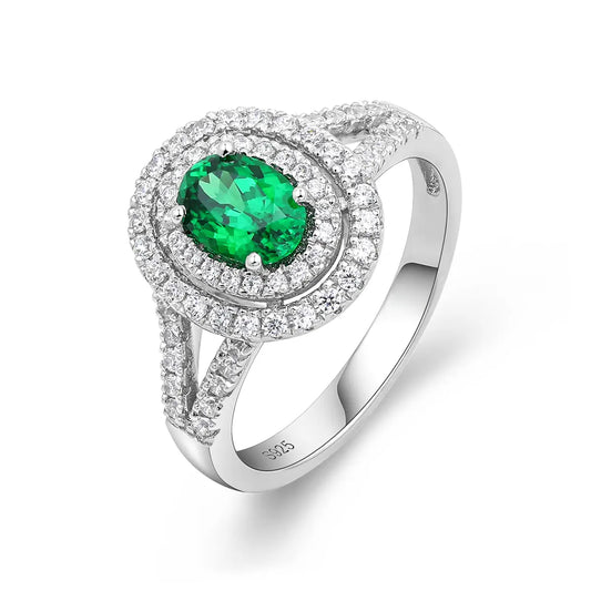 Sterling silver split shank ring with 1.35ct green YAG center stone and white CZ details